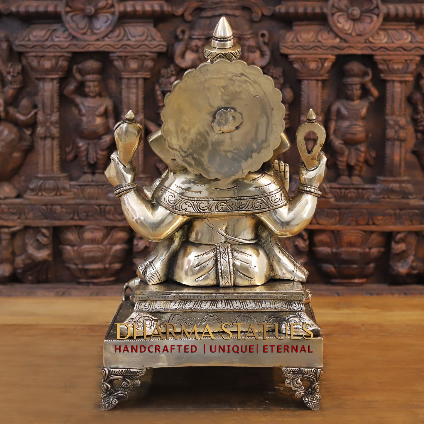 Brass Ganesh seated on Chowki, Blessing Posture, 19"