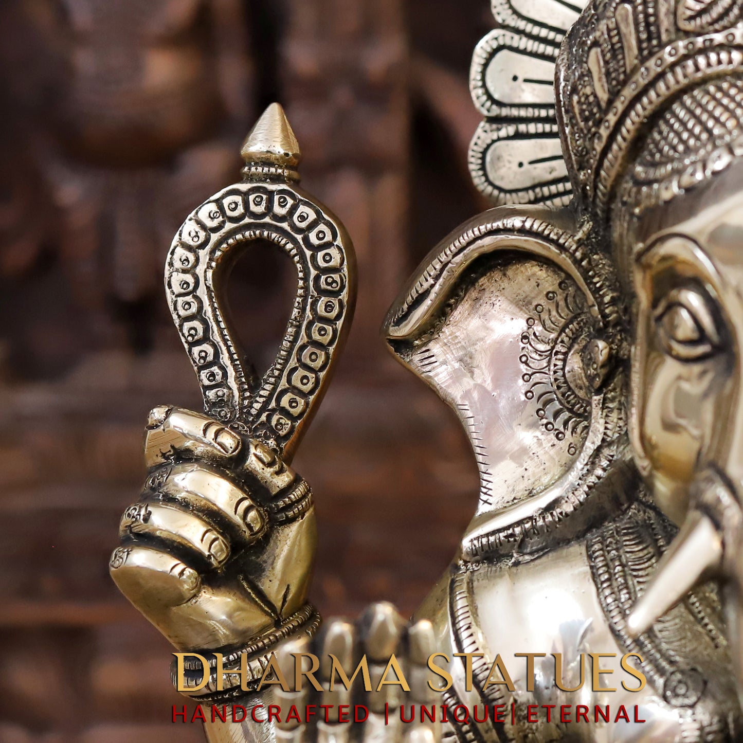 Brass Ganesh seated on Chowki, Blessing Posture, 19"