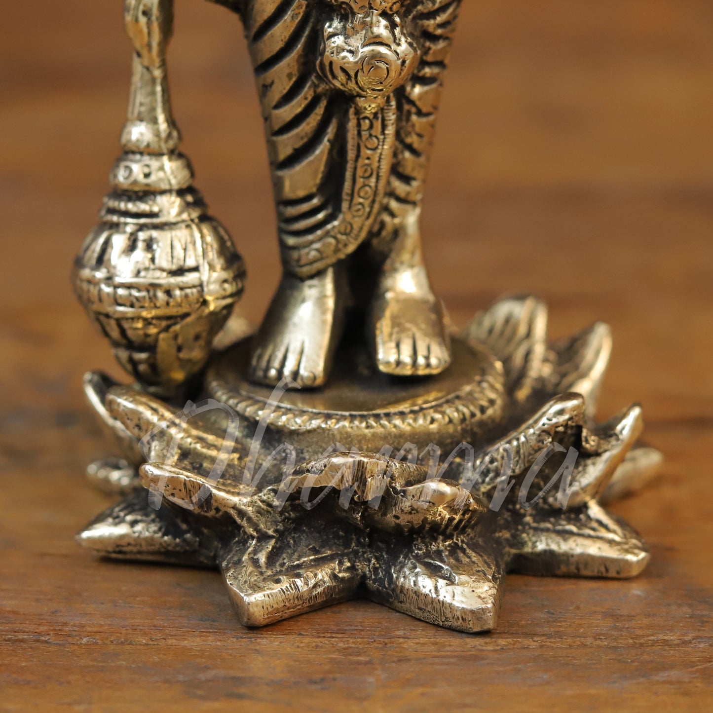 Brass Lord Vishnu Statue Standing on Lotus, Fine Golden Finish, 8.5"