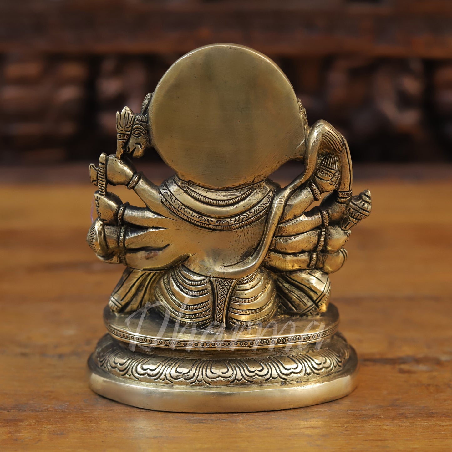 Brass Panchmukhi Hanuman Seated, Fine Golden Finish, 7"