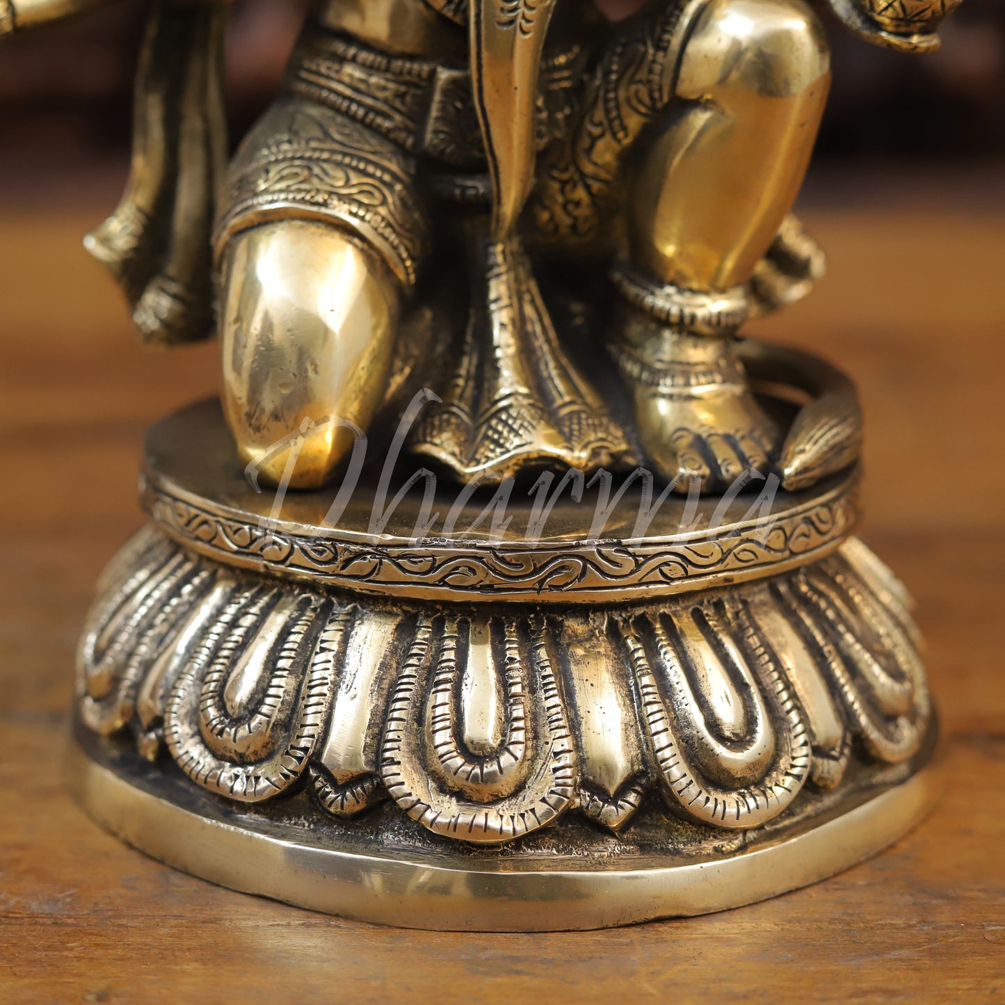 Brass Panchmukhi Hanuman Seated, Fine Golden Finish, 10"