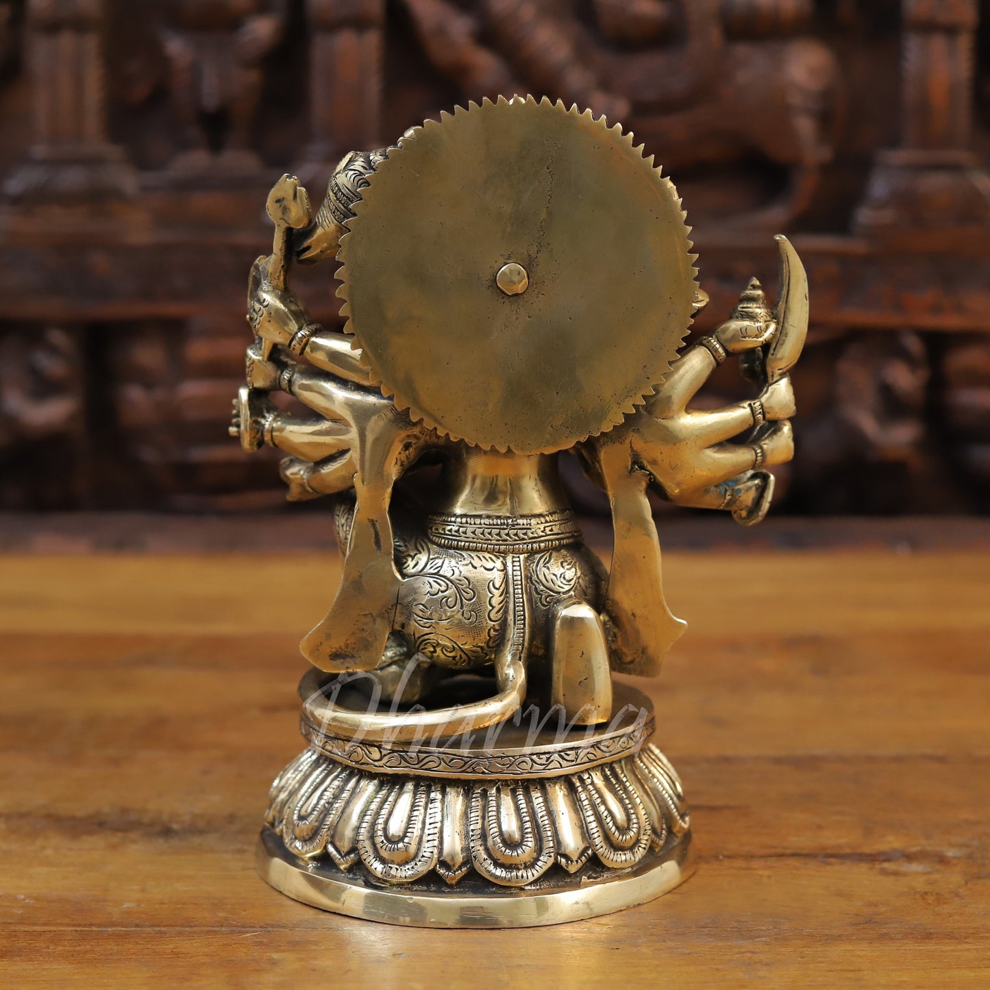 Brass Panchmukhi Hanuman Seated, Fine Golden Finish, 10"