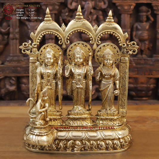 Brass Ram Darbar with Hanuman Ji seated, Fine Golden Finish, 16"