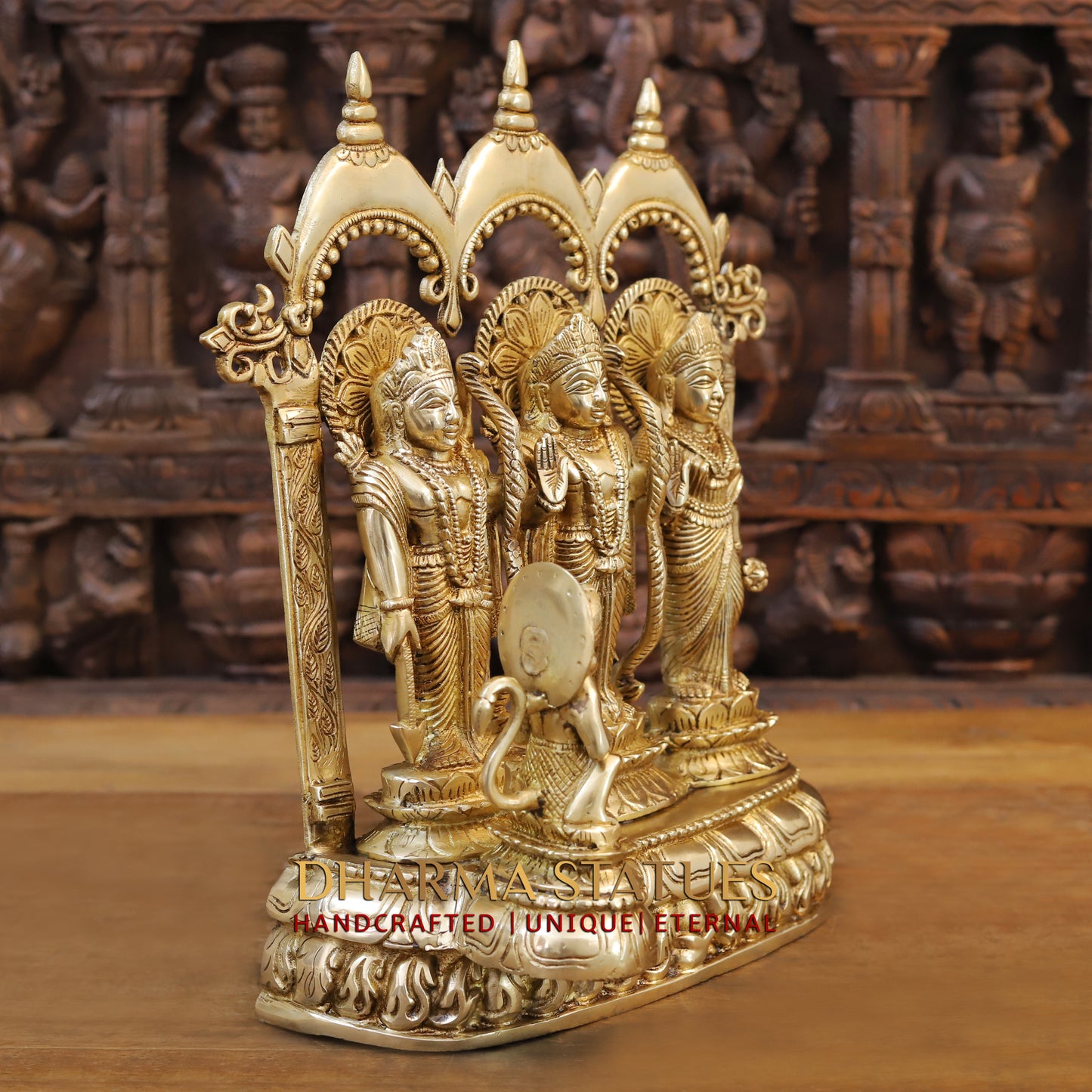 Brass Ram Darbar with Hanuman Ji seated, Fine Golden Finish, 16"