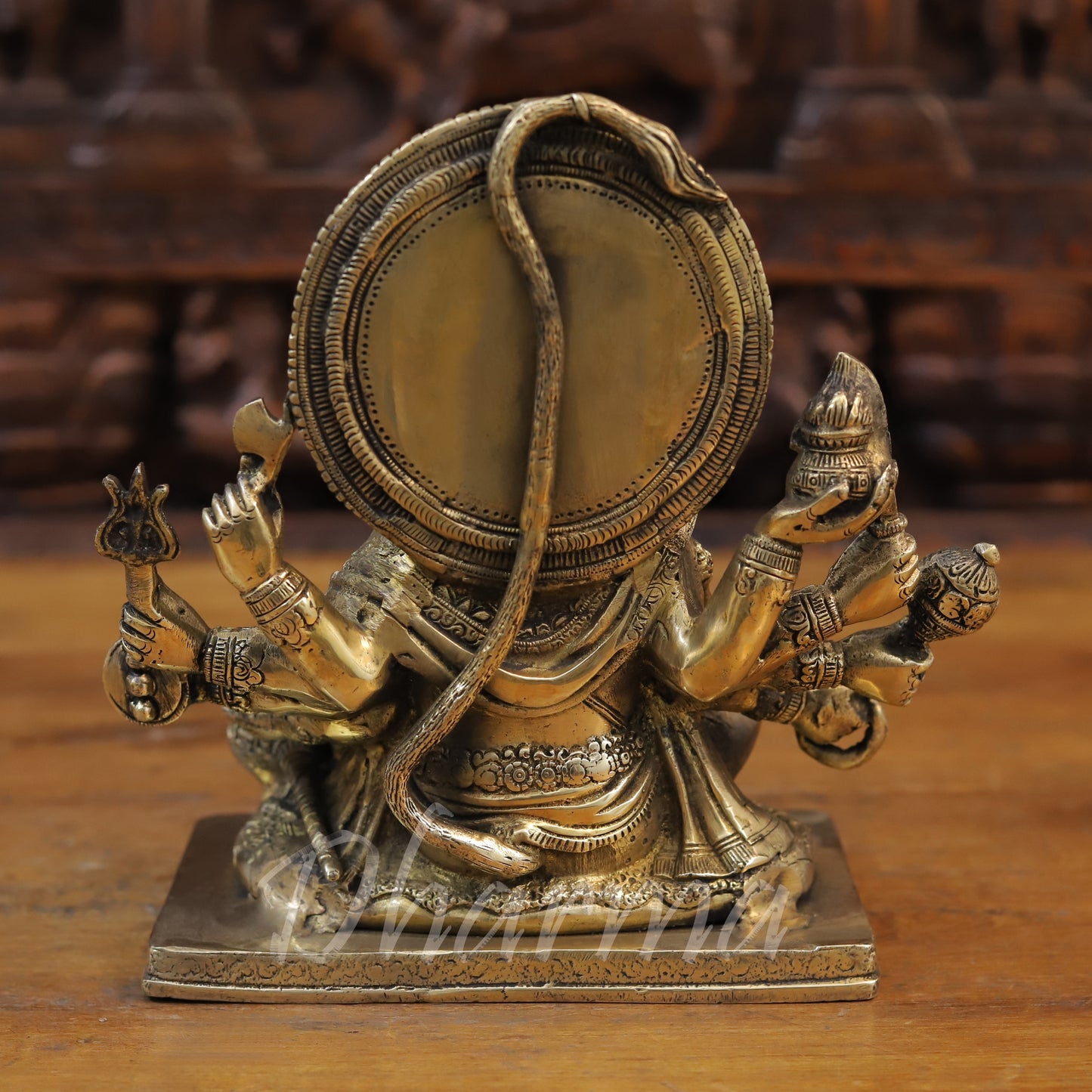Brass Panchmukhi Hanuman Seated, Fine Golden Finish, 9"