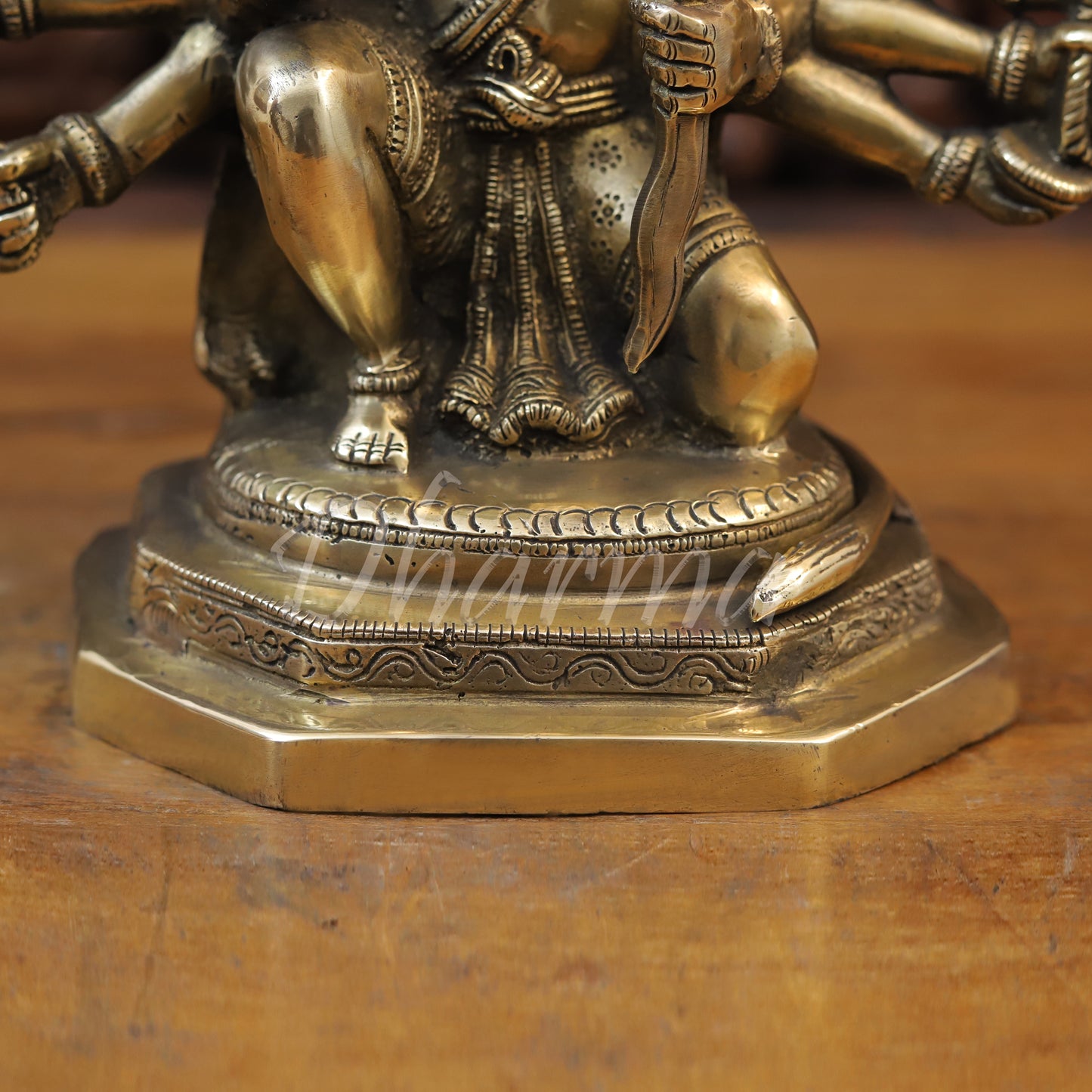 Brass Panchmukhi Hanuman Seated in Blessing Posture, Fine Golden Finish, 11"