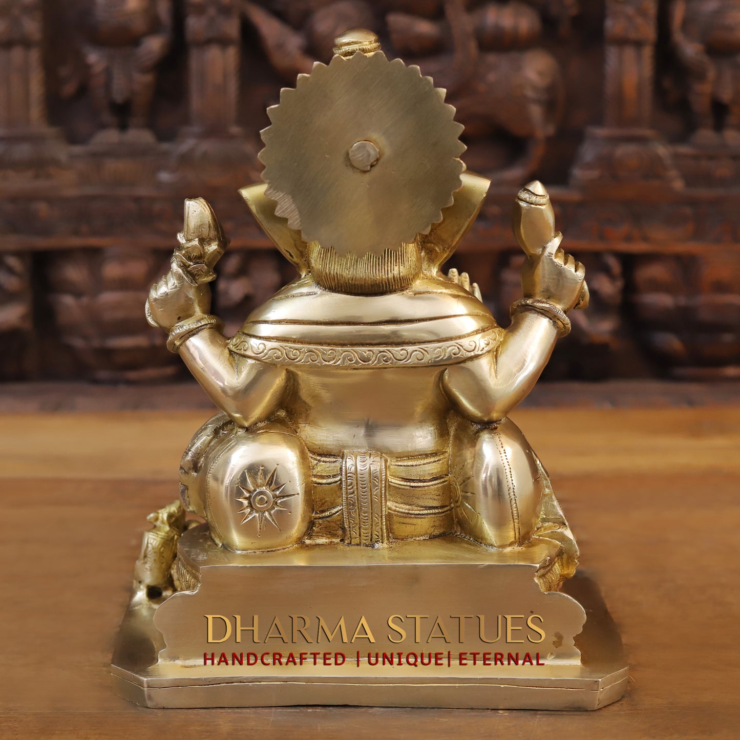 Brass Ganesh seated, Blessing Posture, Golden Finish, 12"