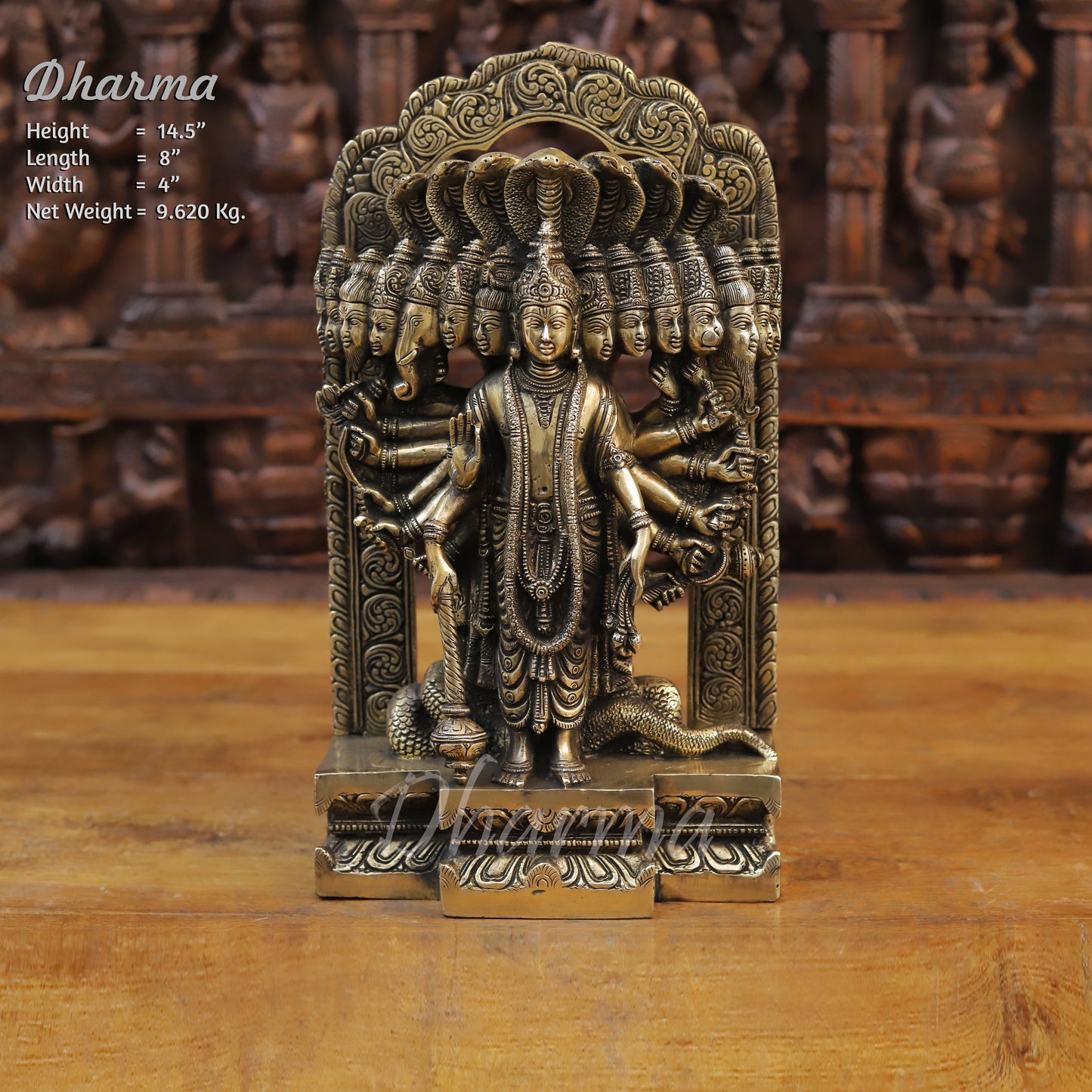 Brass Vishnu in his Cosmic Magnification, Fine Golden Finish, 14.5"