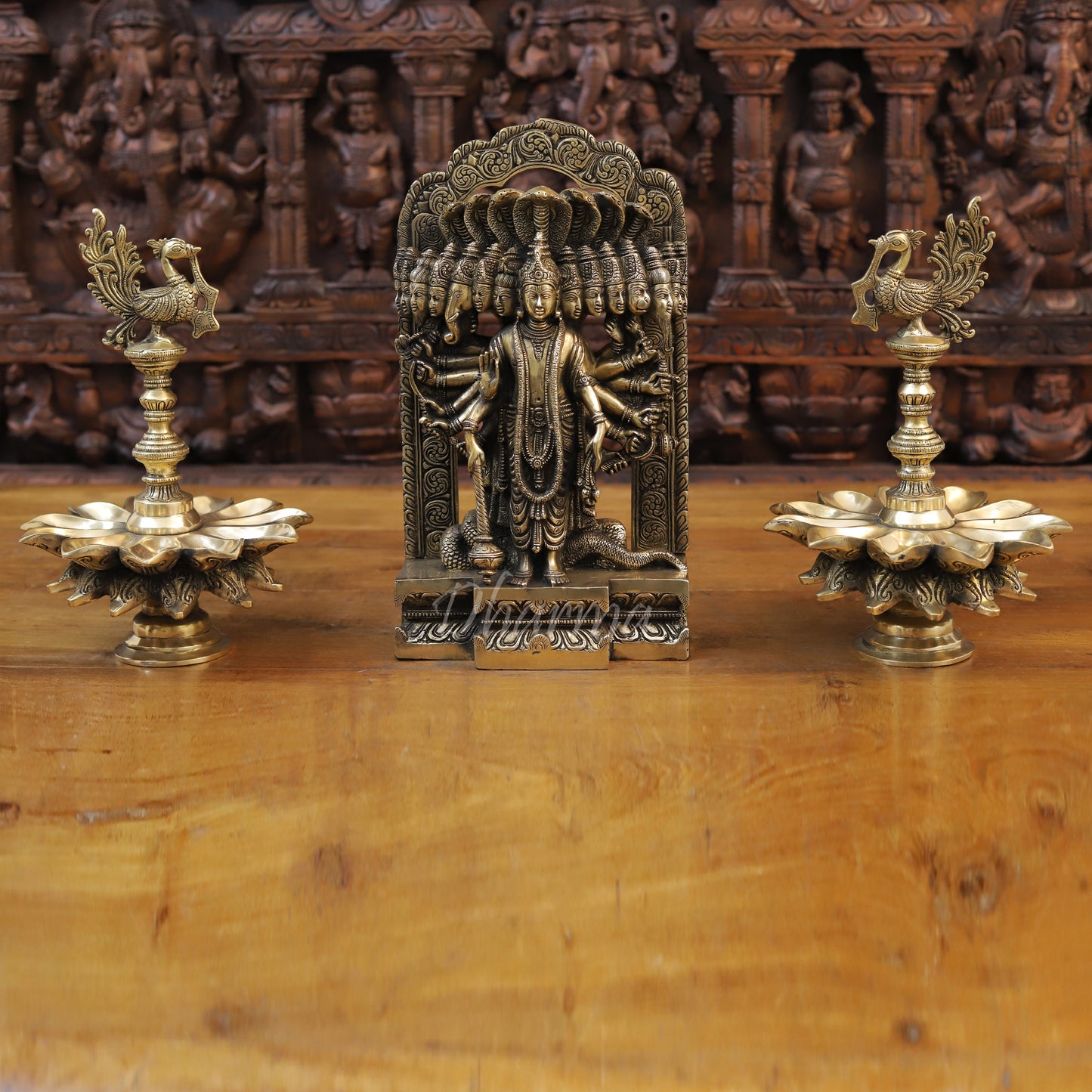 Brass Vishnu in his Cosmic Magnification, Fine Golden Finish, 14.5"
