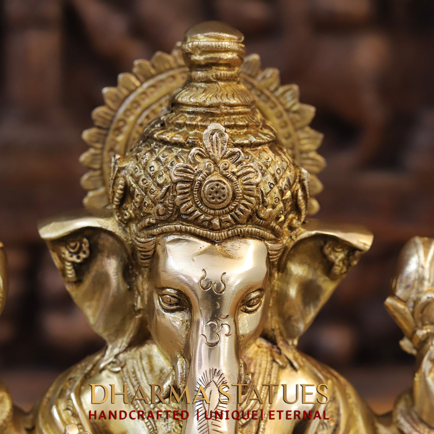 Brass Ganesh seated, Blessing Posture, Golden Finish, 12"