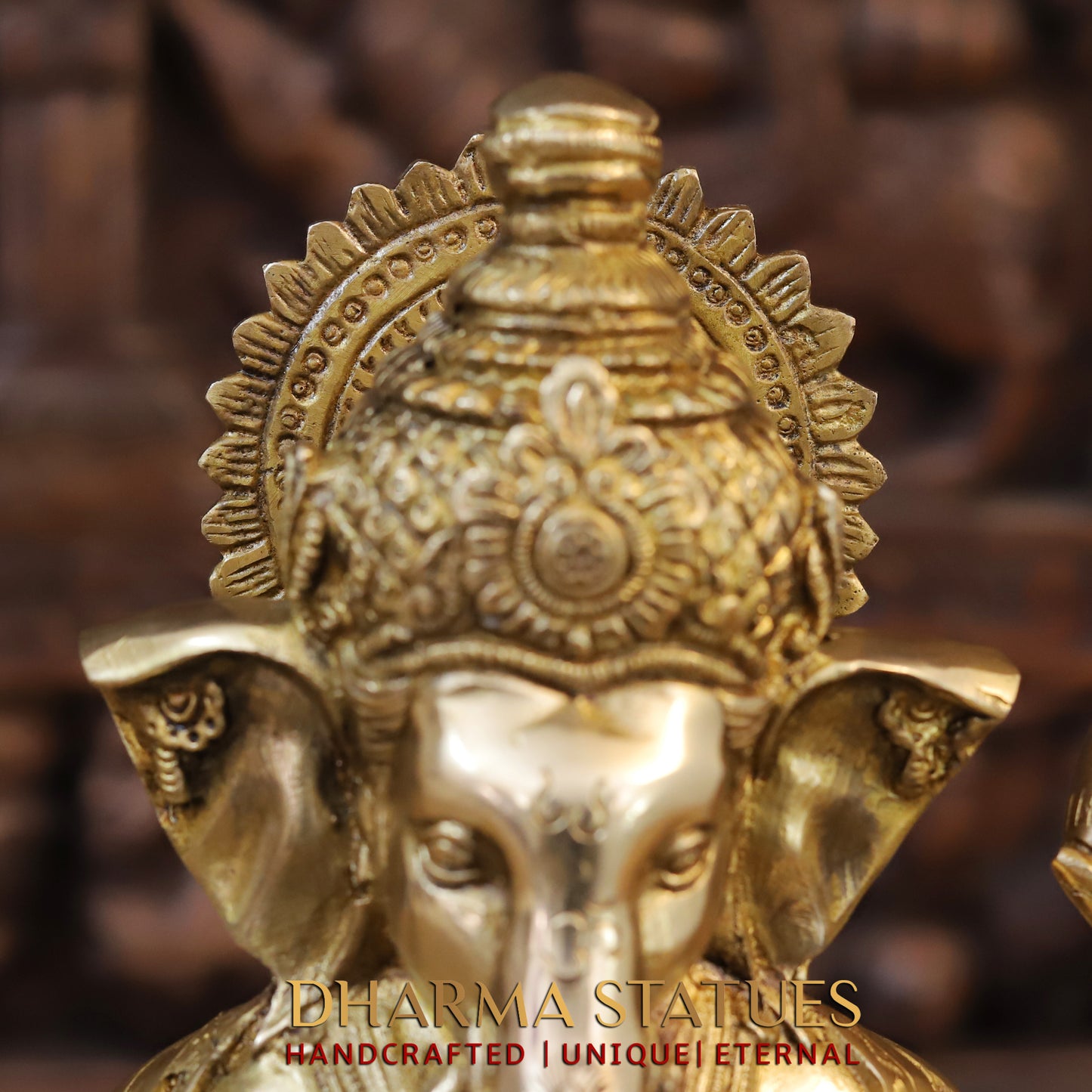 Brass Ganesh seated, Blessing Posture, Golden Finish, 12"