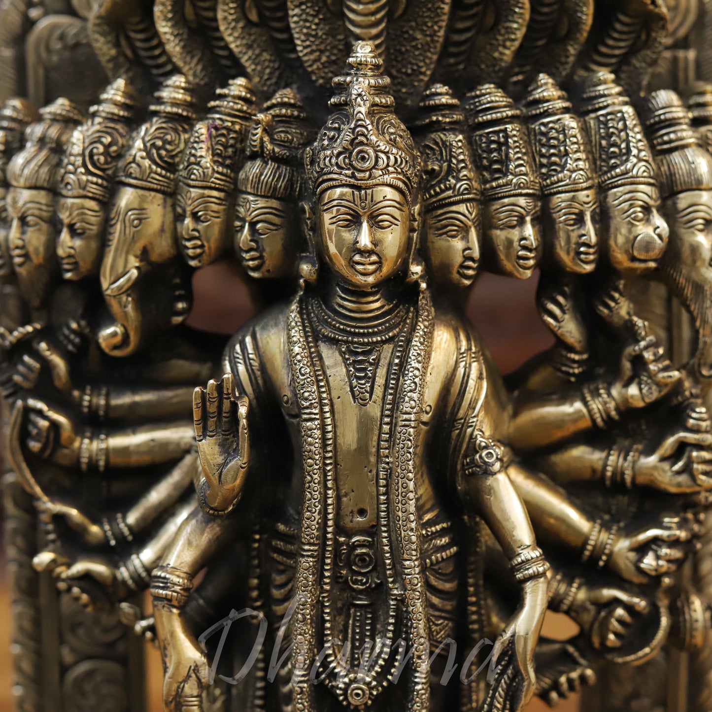 Brass Vishnu in his Cosmic Magnification, Fine Golden Finish, 14.5"