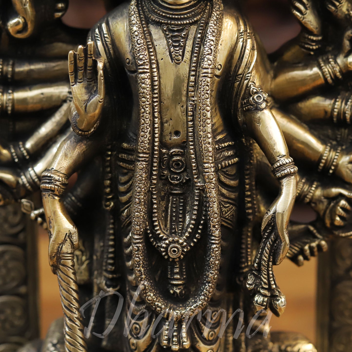 Brass Vishnu in his Cosmic Magnification, Fine Golden Finish, 14.5"