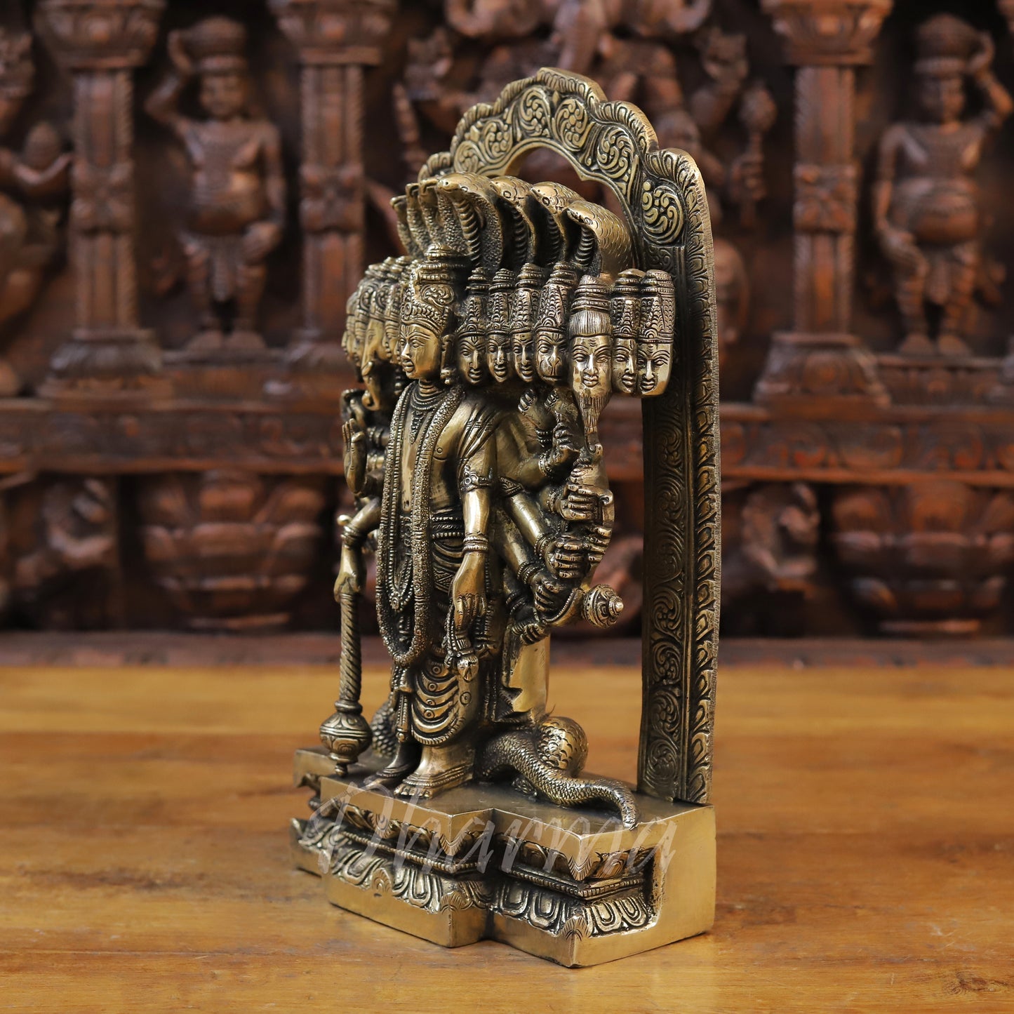 Brass Vishnu in his Cosmic Magnification, Fine Golden Finish, 14.5"