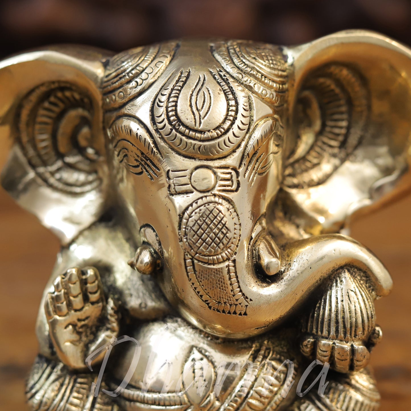 Brass Ganesh seated, Blessing Posture, Golden Finish, 4.5"