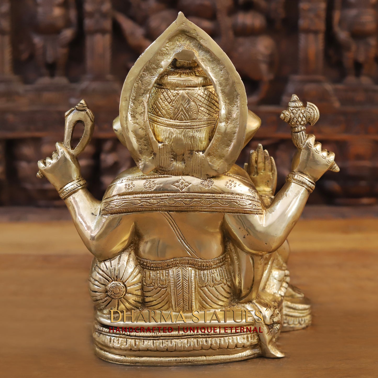 Brass Ganesh seated, Blessing Posture, Golden Finish, 12"