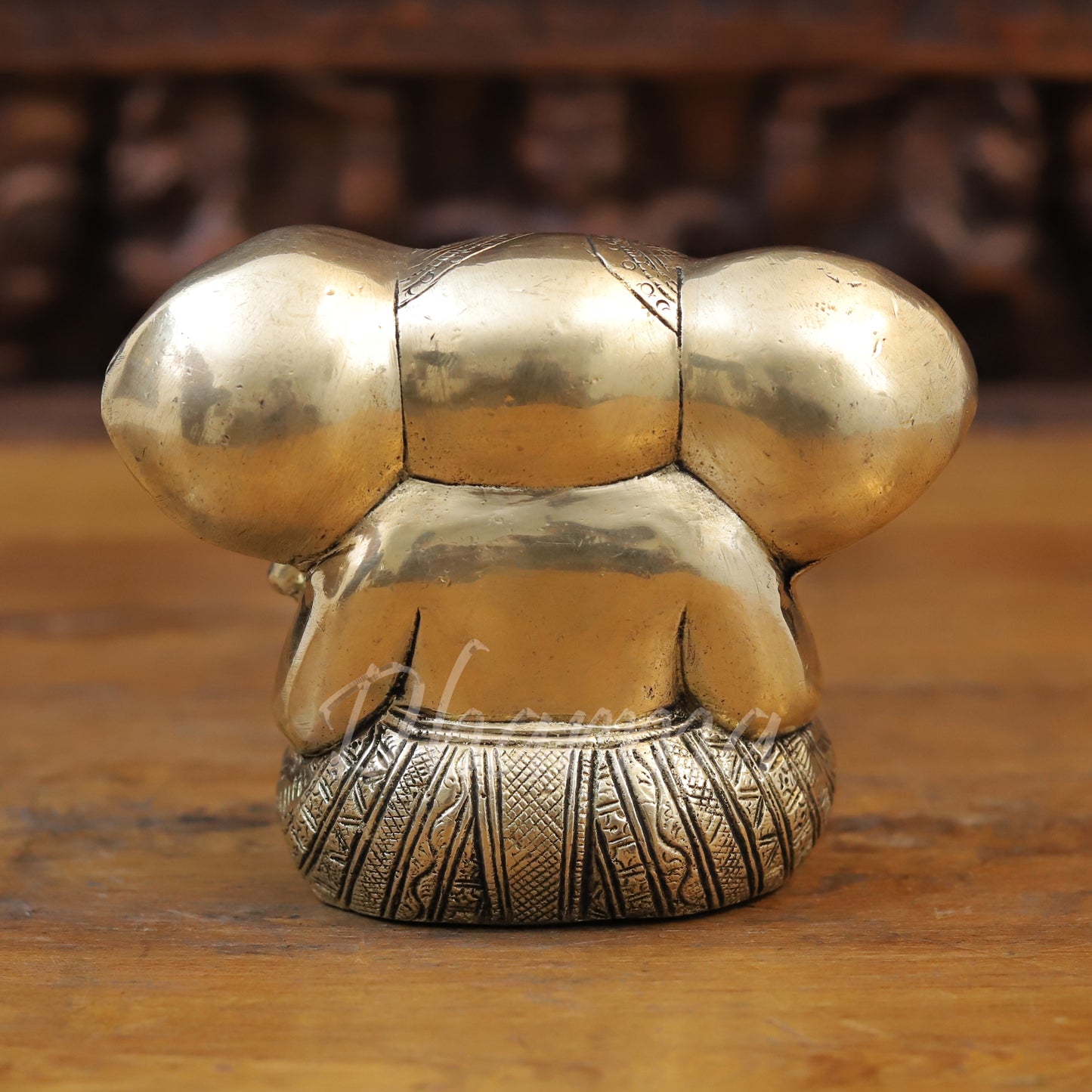 Brass Ganesh seated, Blessing Posture, Golden Finish, 4.5"