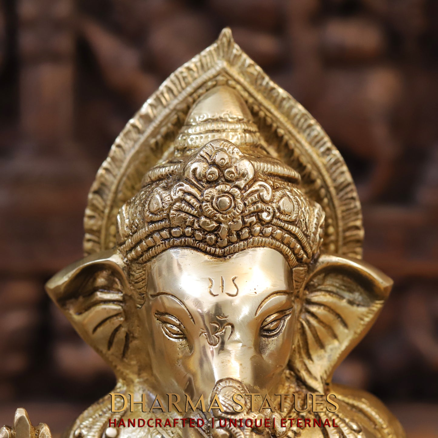 Brass Ganesh seated, Blessing Posture, Golden Finish, 12"