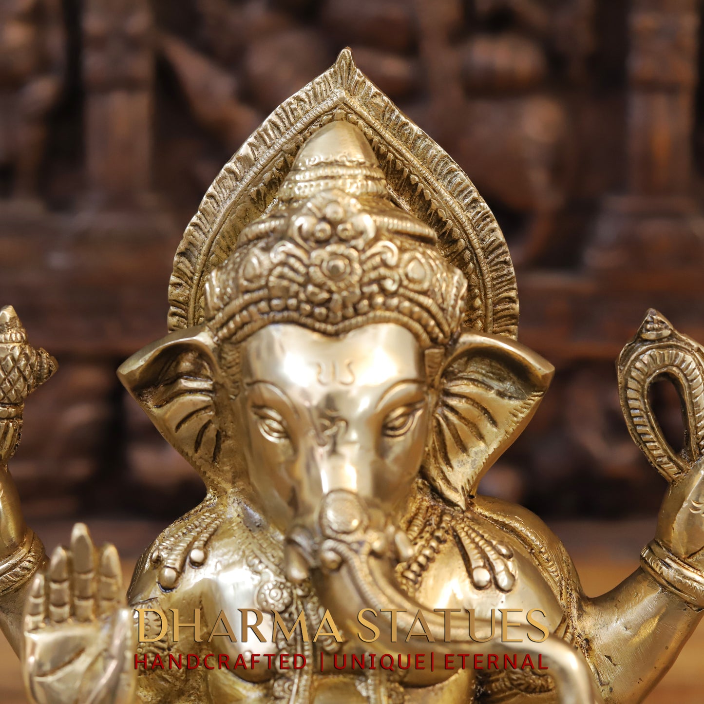 Brass Ganesh seated, Blessing Posture, Golden Finish, 12"