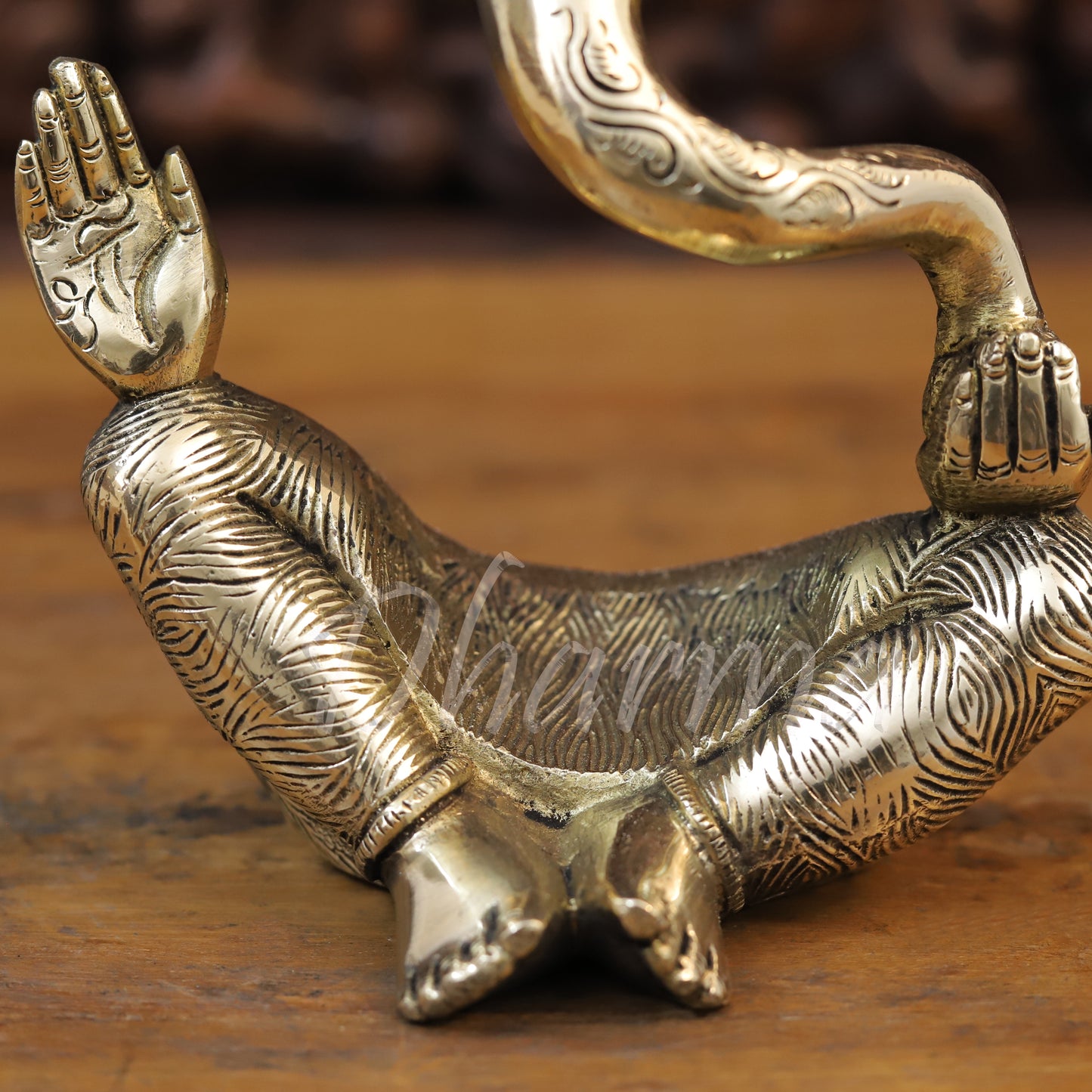Brass Modern Ganesh seated in Blessing Posture, Golden Finish, 8"