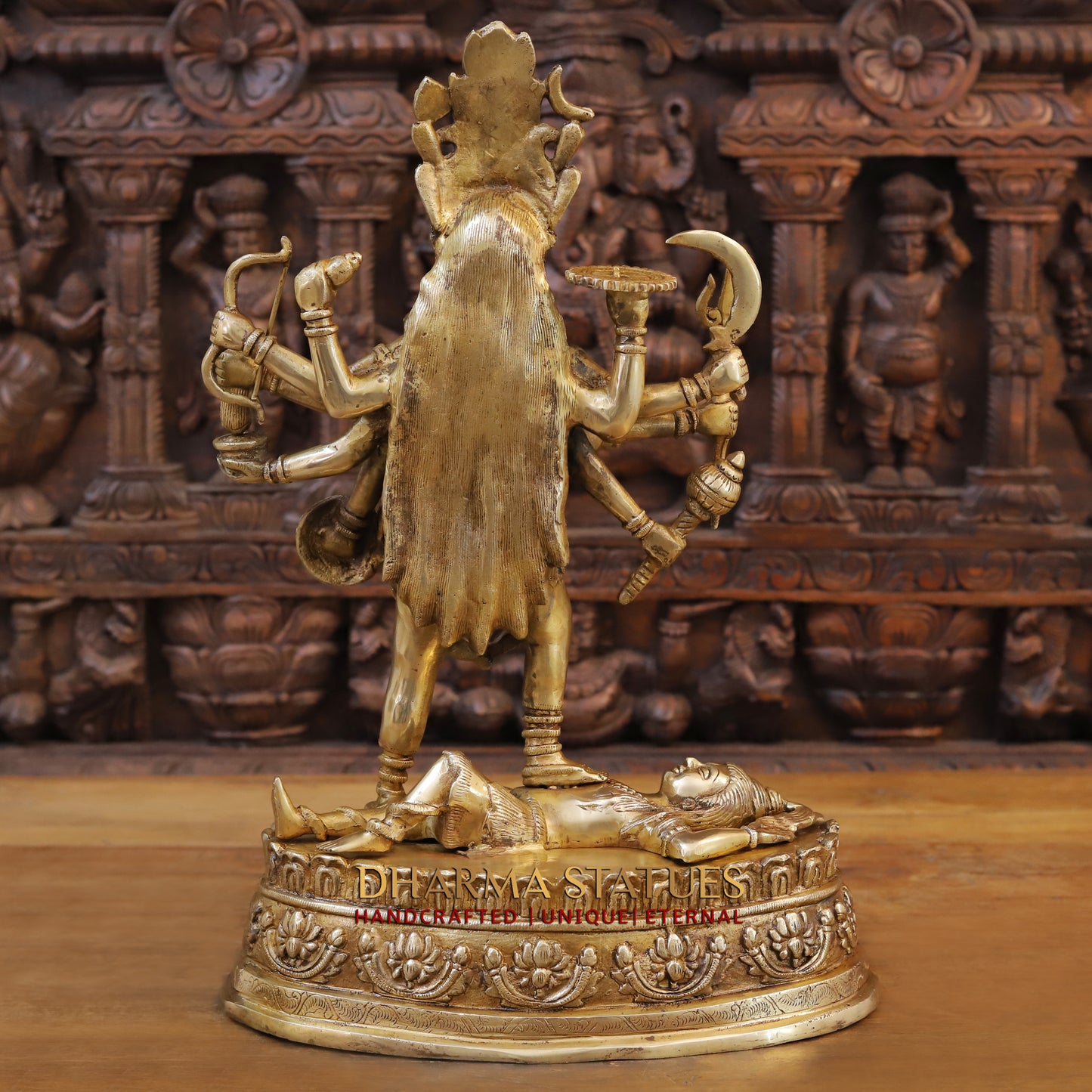 Brass Mahakaali, Durga Killing the Demon, Golden Finish, 20"