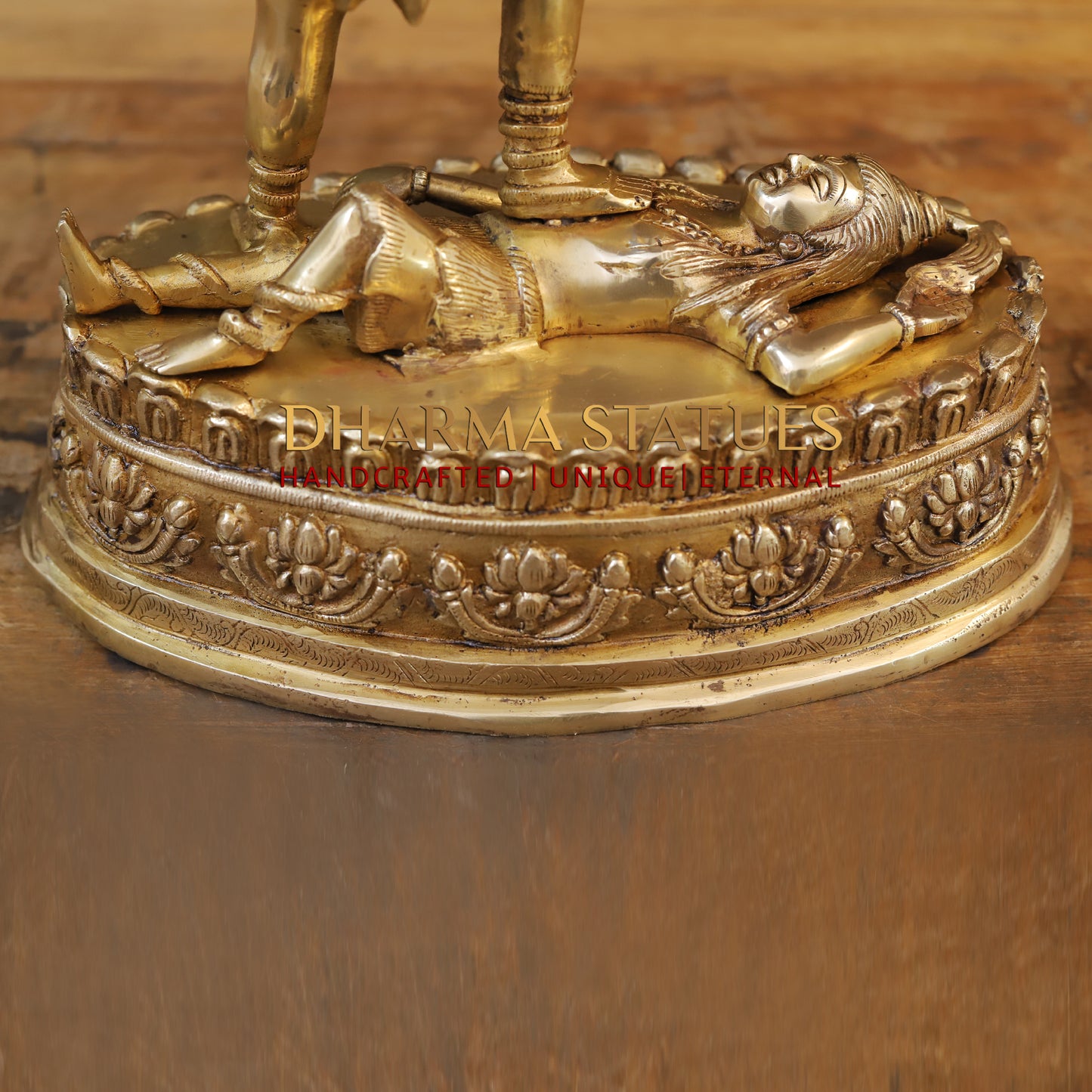 Brass Mahakaali, Durga Killing the Demon, Golden Finish, 20"