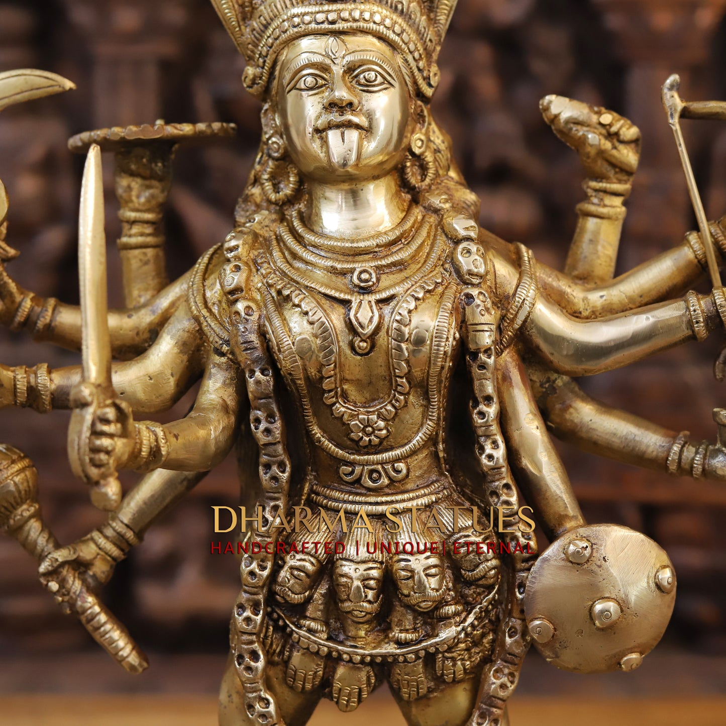 Brass Mahakaali, Durga Killing the Demon, Golden Finish, 20"