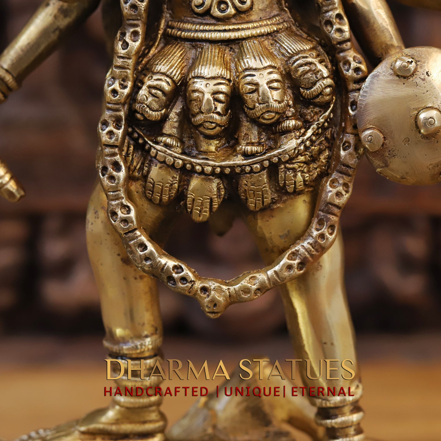 Brass Mahakaali, Durga Killing the Demon, Golden Finish, 20"