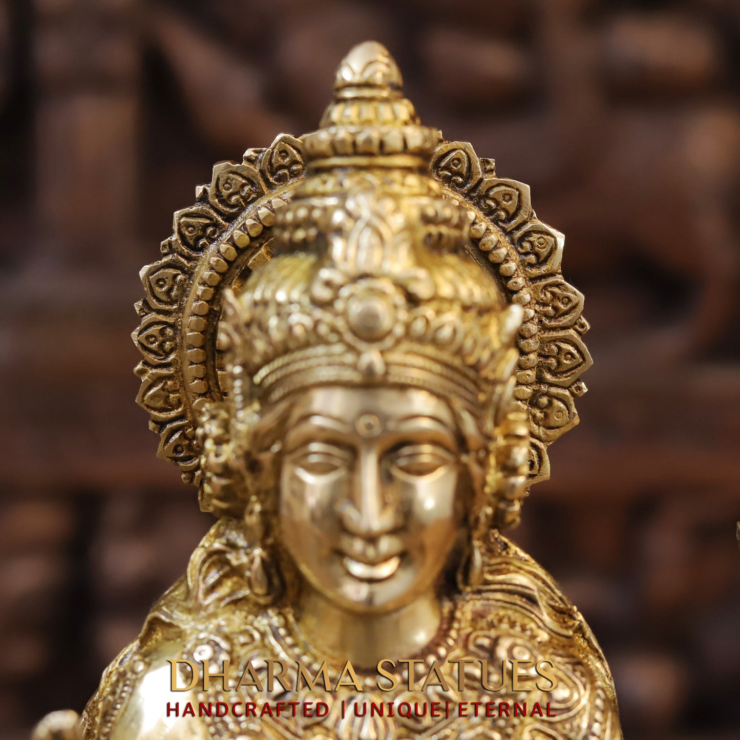 Brass Lakshmi seated on Lotus, Blessing Posture, Golden Finish, 12"