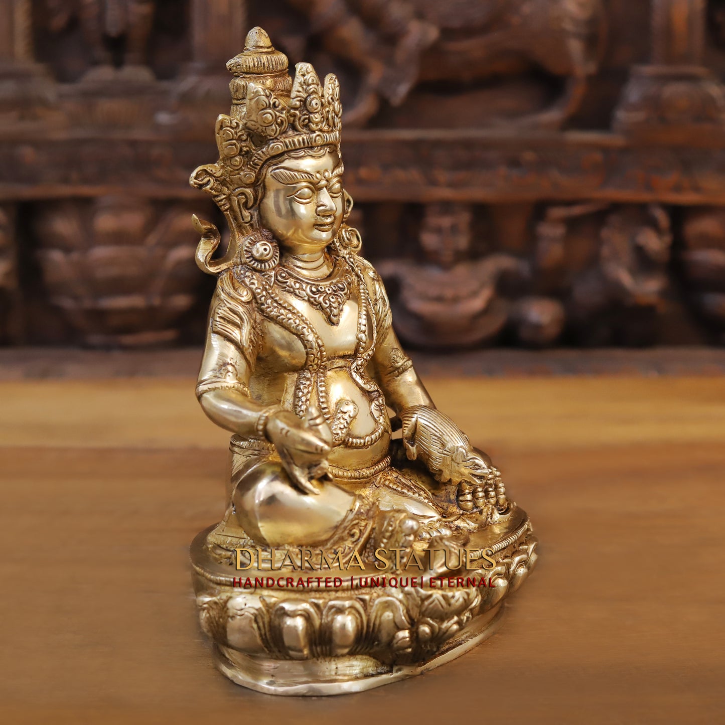Brass Kuber Devta seated, Golden Finish, 10"