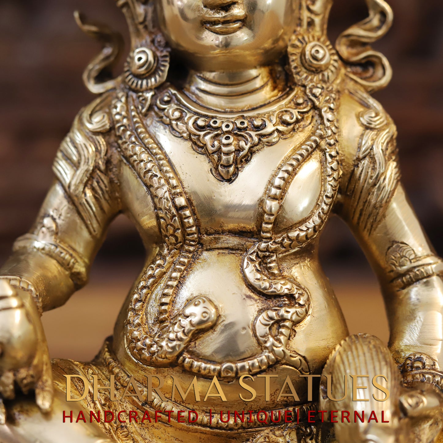 Brass Kuber Devta seated, Golden Finish, 10"