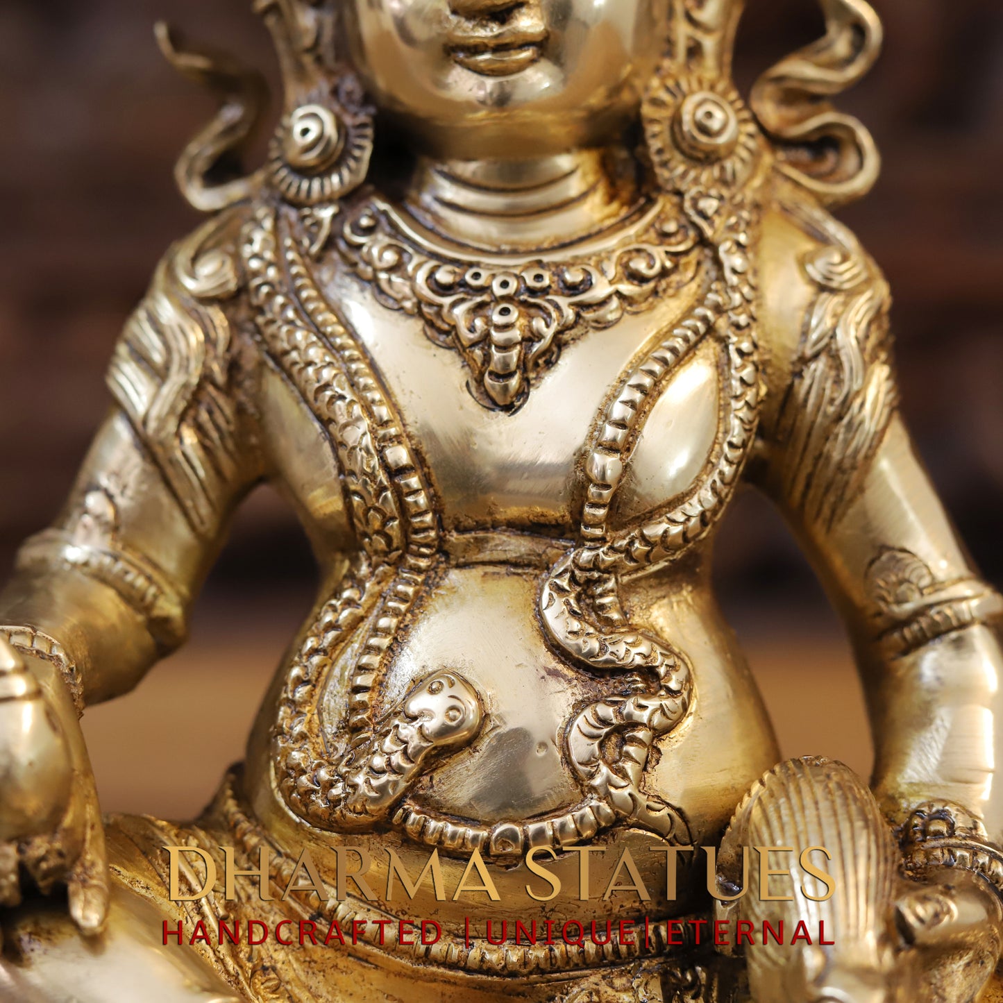 Brass Kuber Devta seated, Golden Finish, 10"