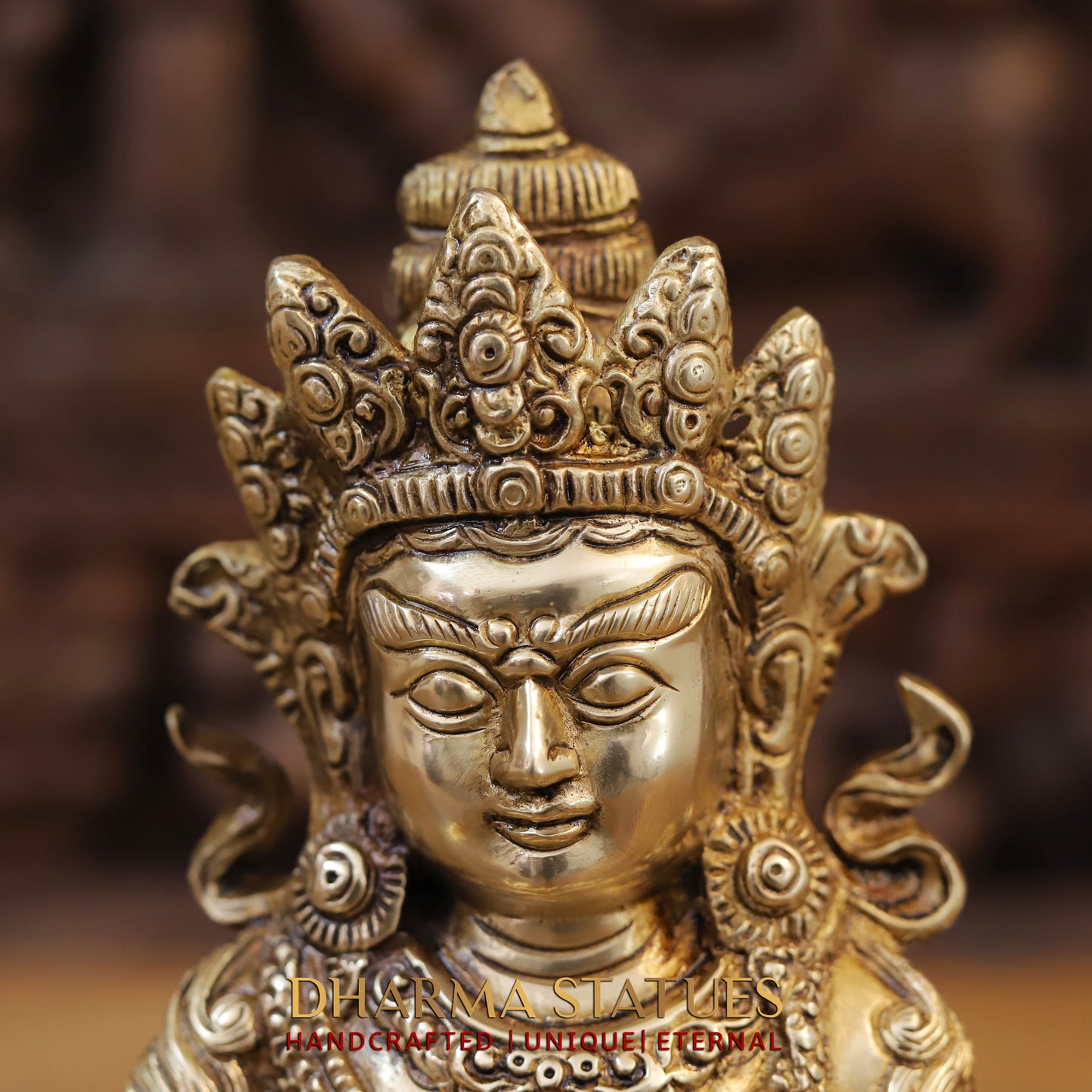 Brass Kuber Devta seated, Golden Finish, 10"