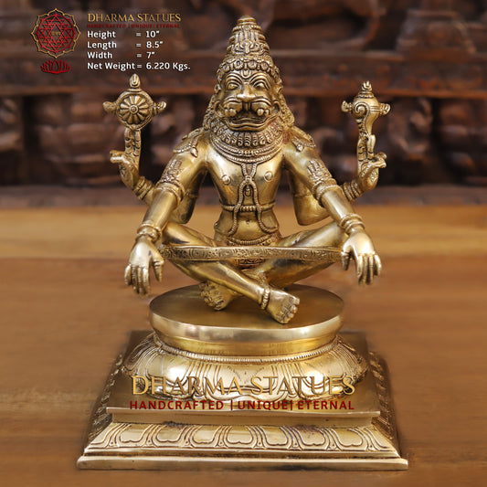 Brass Narasimha seated, Golden Finish, 10"