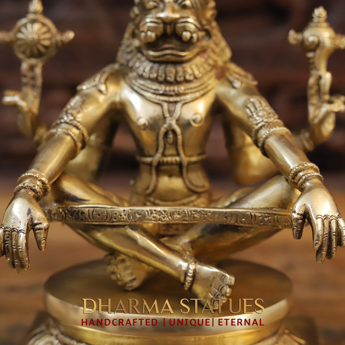 Brass Narasimha seated, Golden Finish, 10"