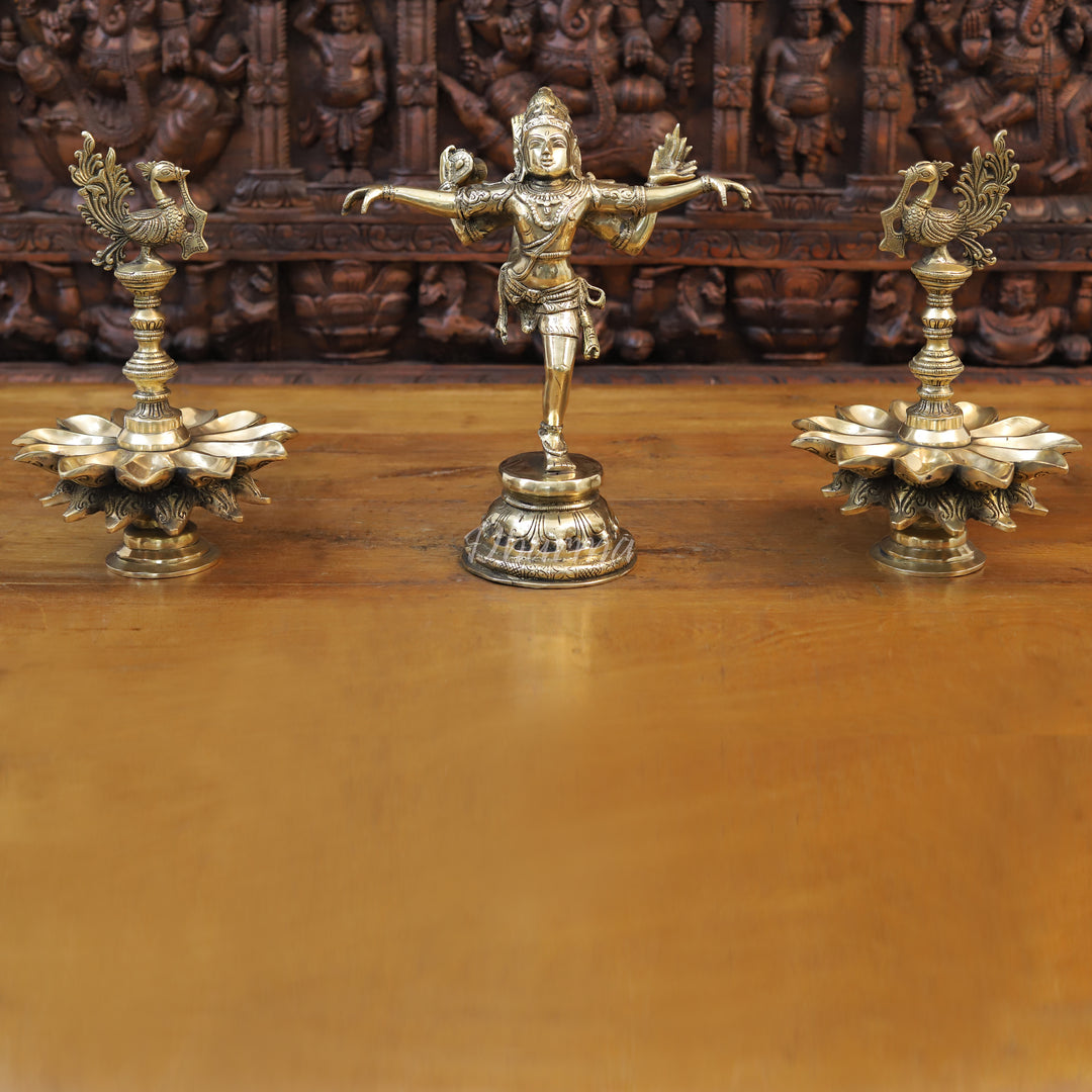 Brass Natraj Statue, Fine Golden Finish 13.5"