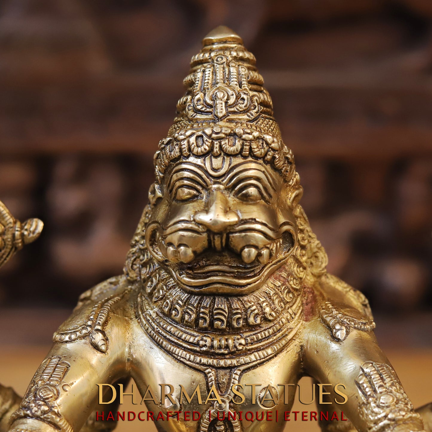 Brass Narasimha seated, Golden Finish, 10"