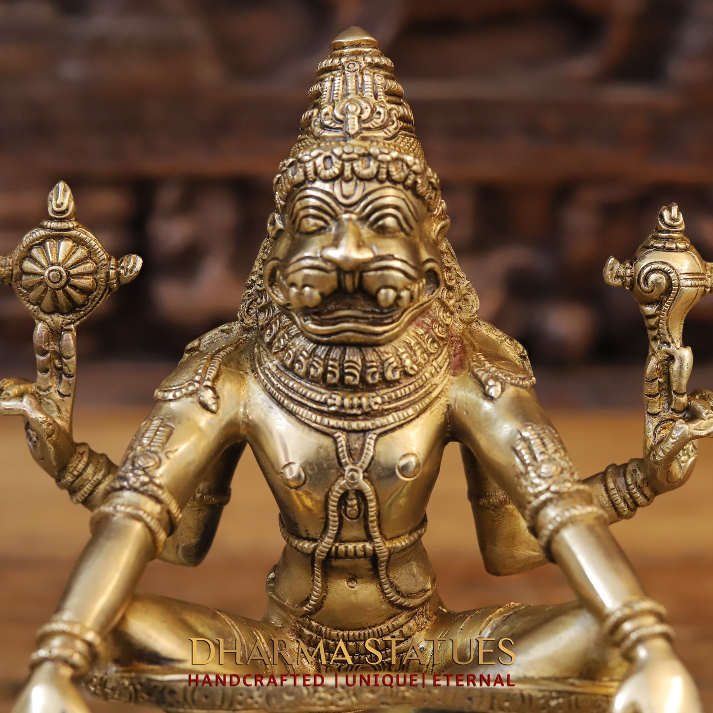 Brass Narasimha seated, Golden Finish, 10"