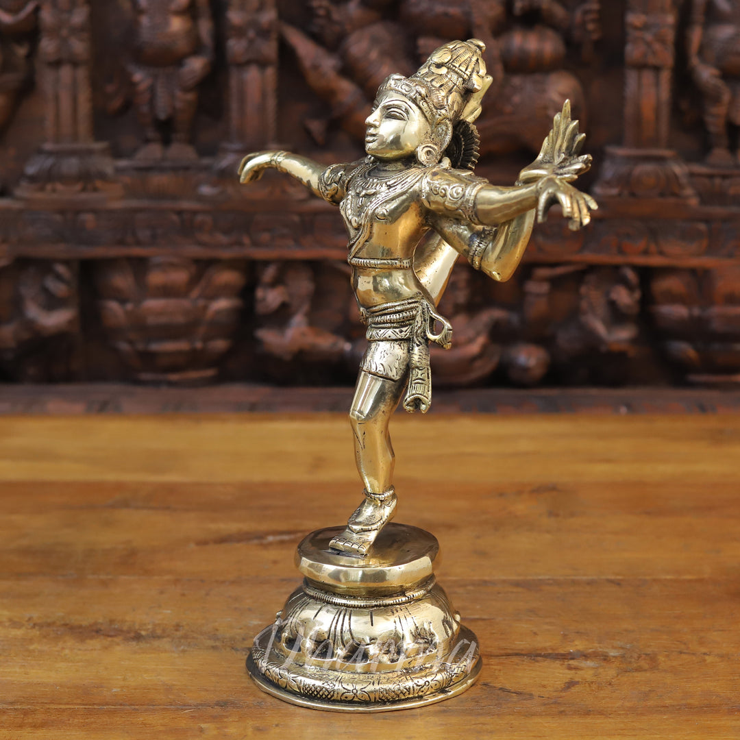 Brass Natraj Statue, Lord Shiva, Fine Golden Finish 13.5" side view