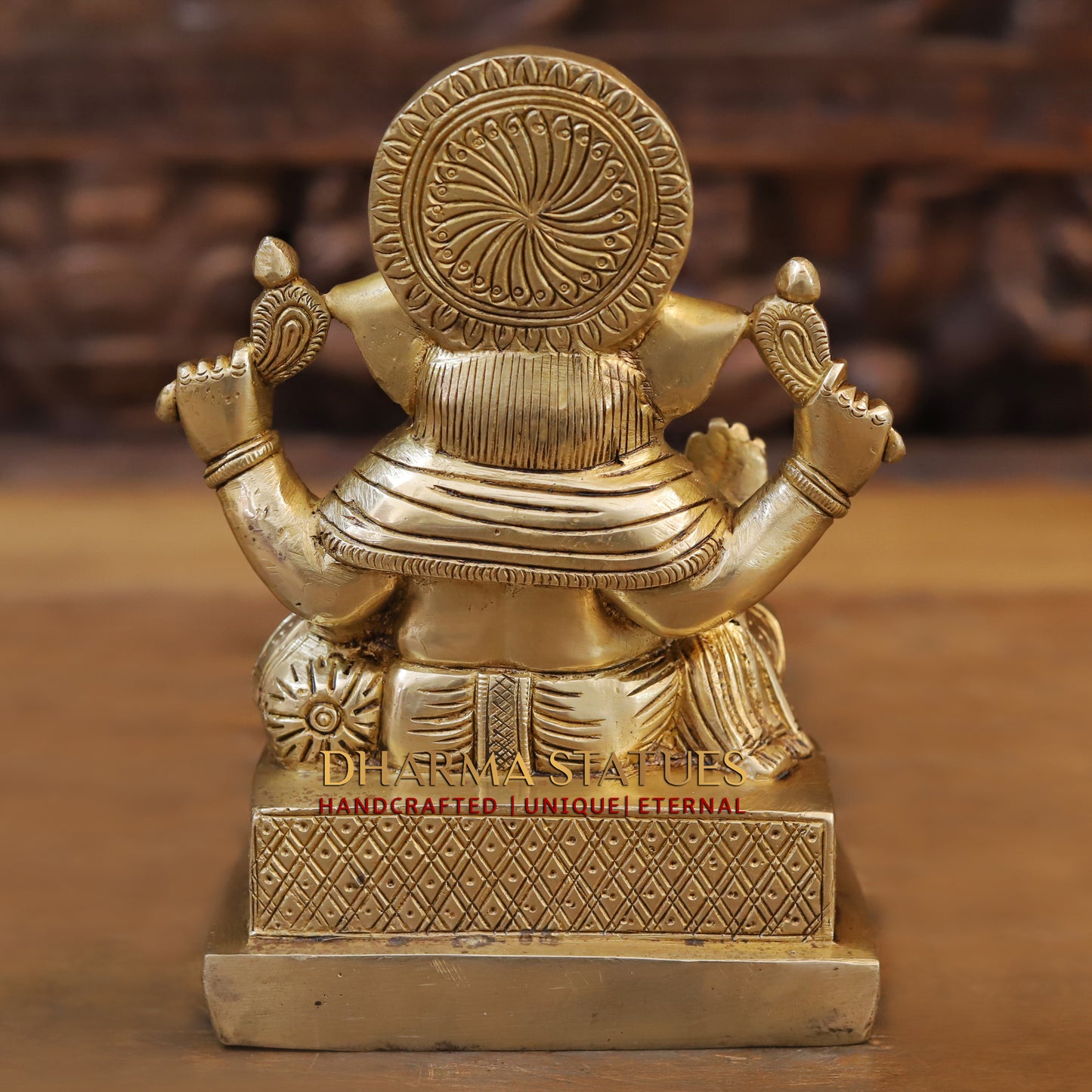 Brass Ganesh seated, Blessing Posture, Golden Finish, 7.5"