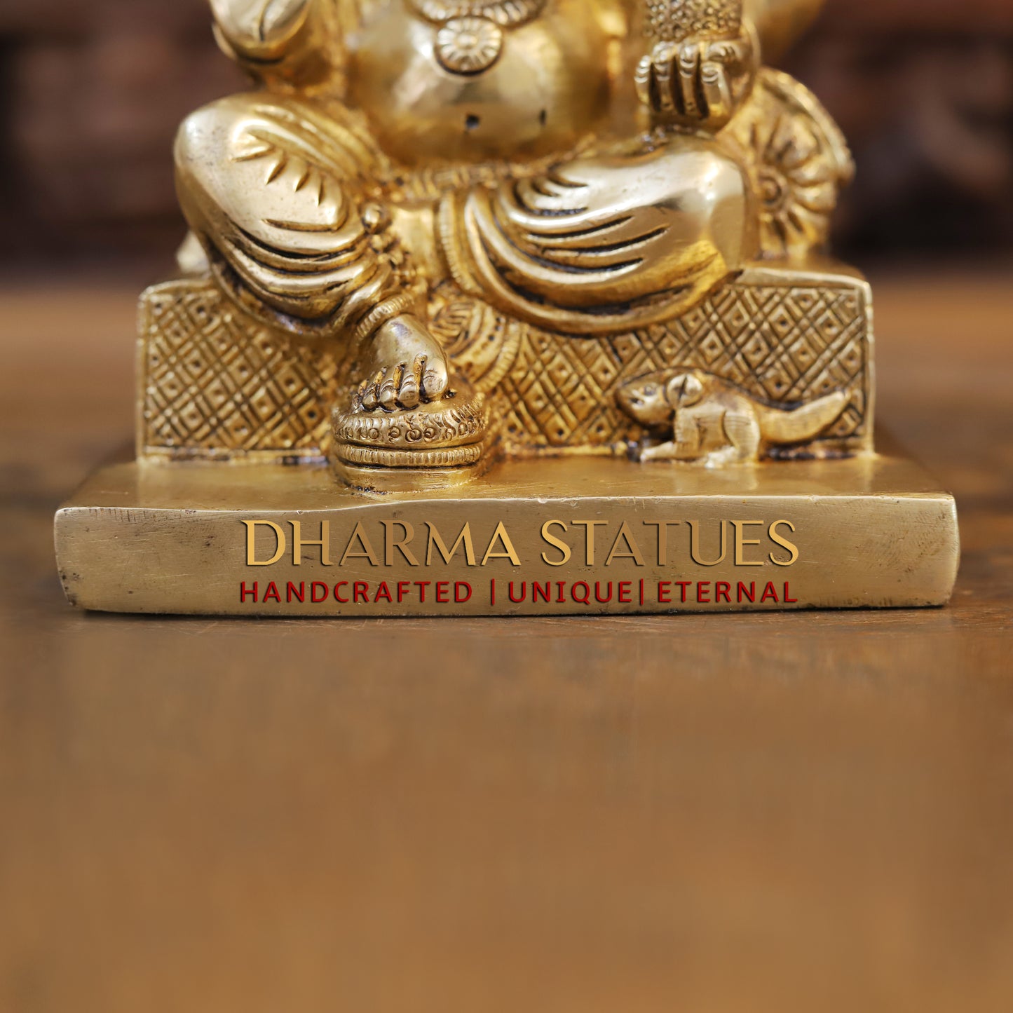 Brass Ganesh seated, Blessing Posture, Golden Finish, 7.5"