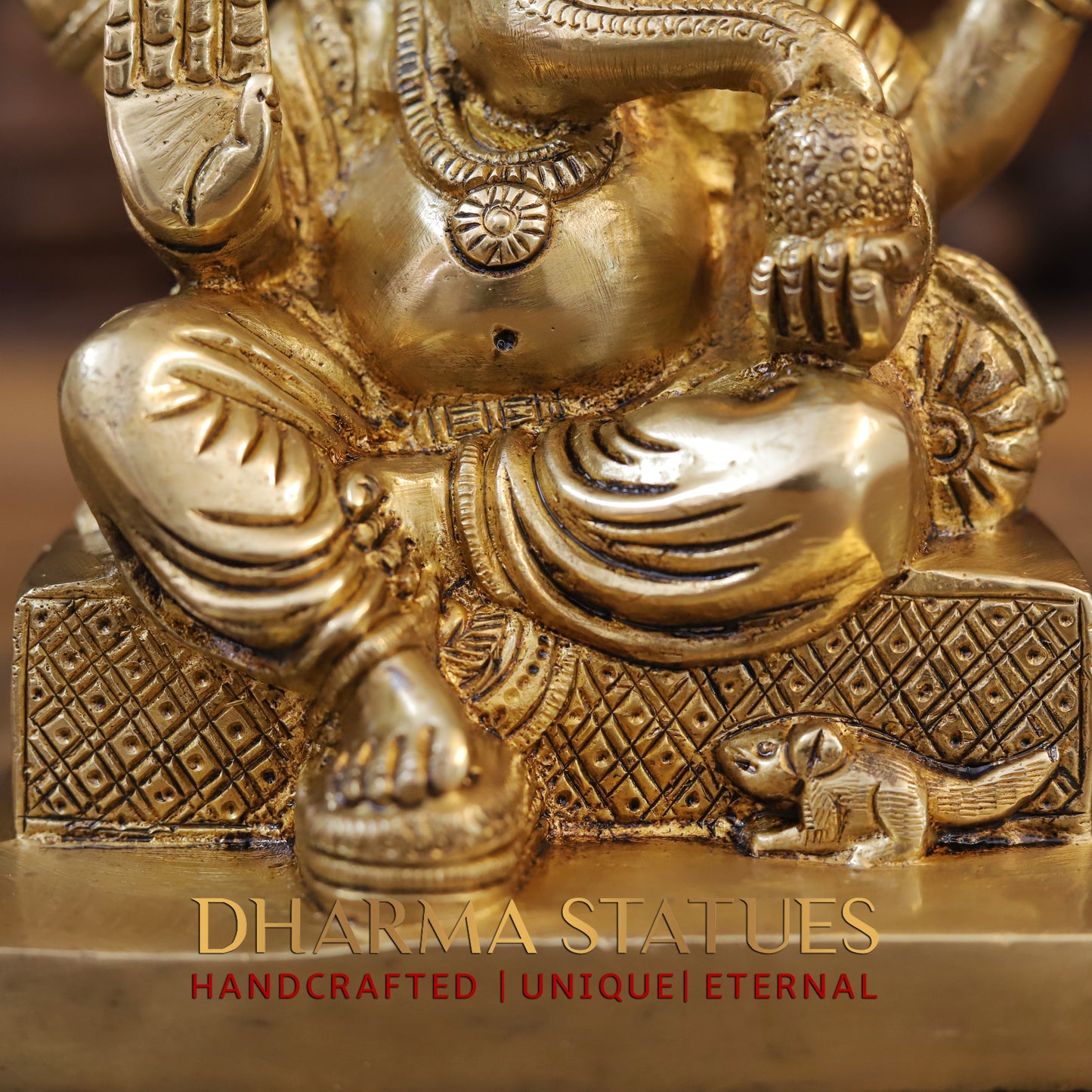 Brass Ganesh seated, Blessing Posture, Golden Finish, 7.5"