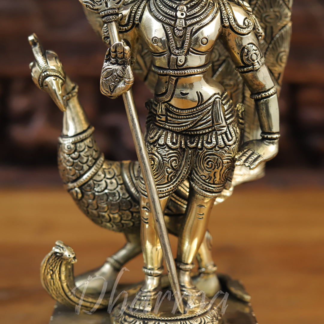 Brass Kartik, Standing on Base with Peacock, Fine Golden Finish 12"