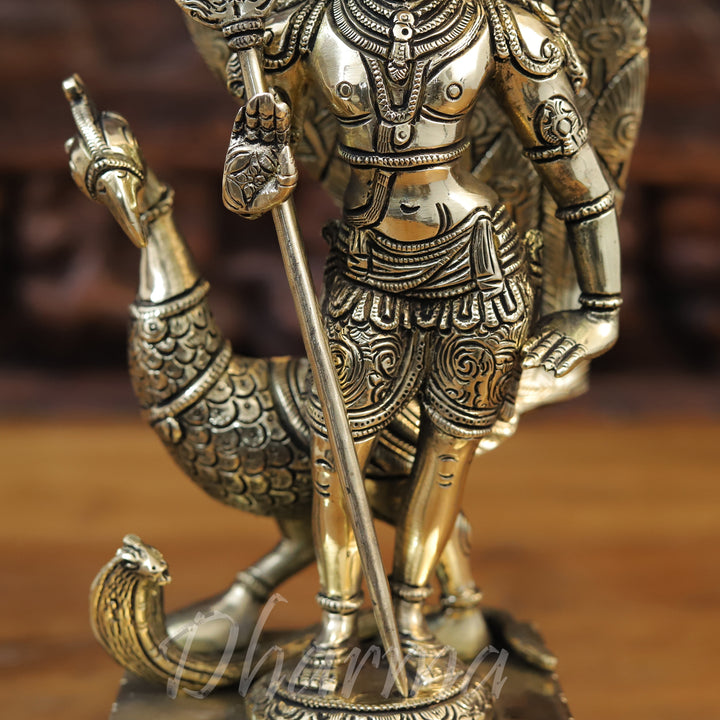 Brass Kartik, Standing on Pedastal with Peacock, Fine Golden Finish 12"