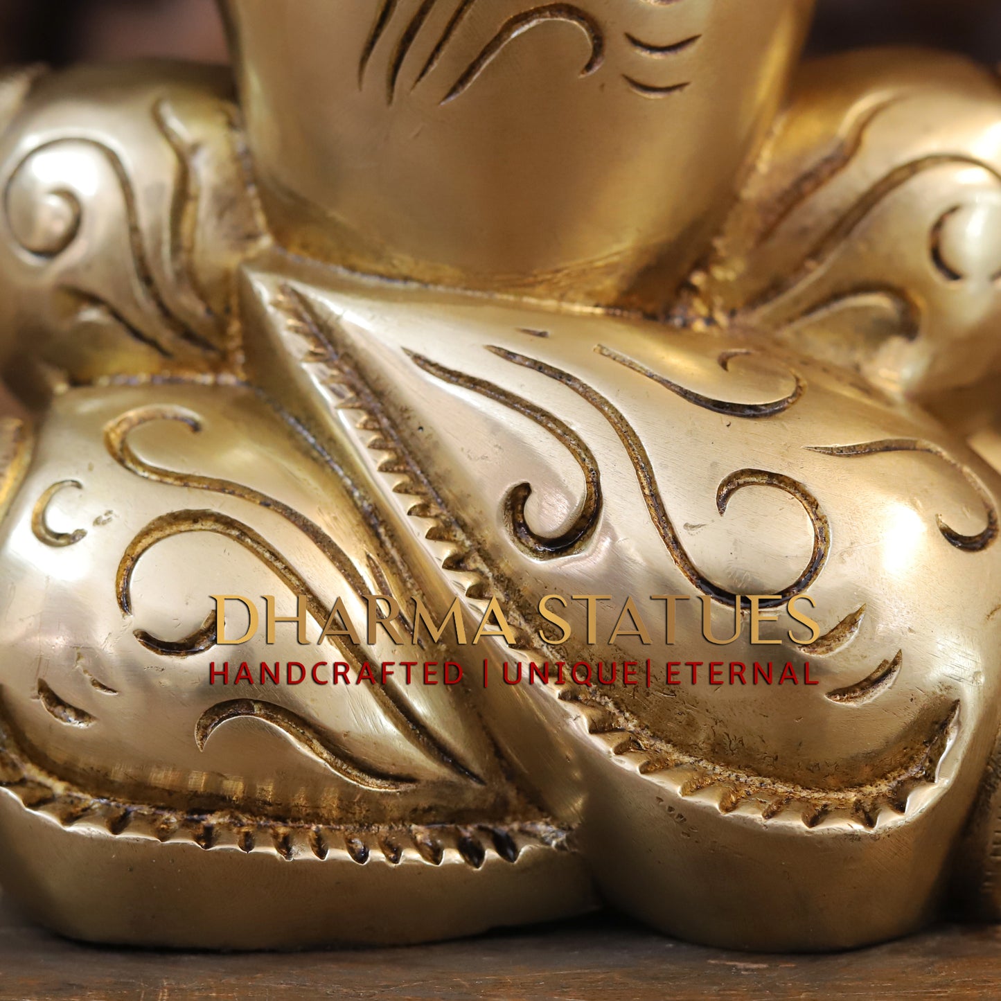 Brass Modern Shankhya Ganesha with OM inscriptions, Golden Finish, 7.5"
