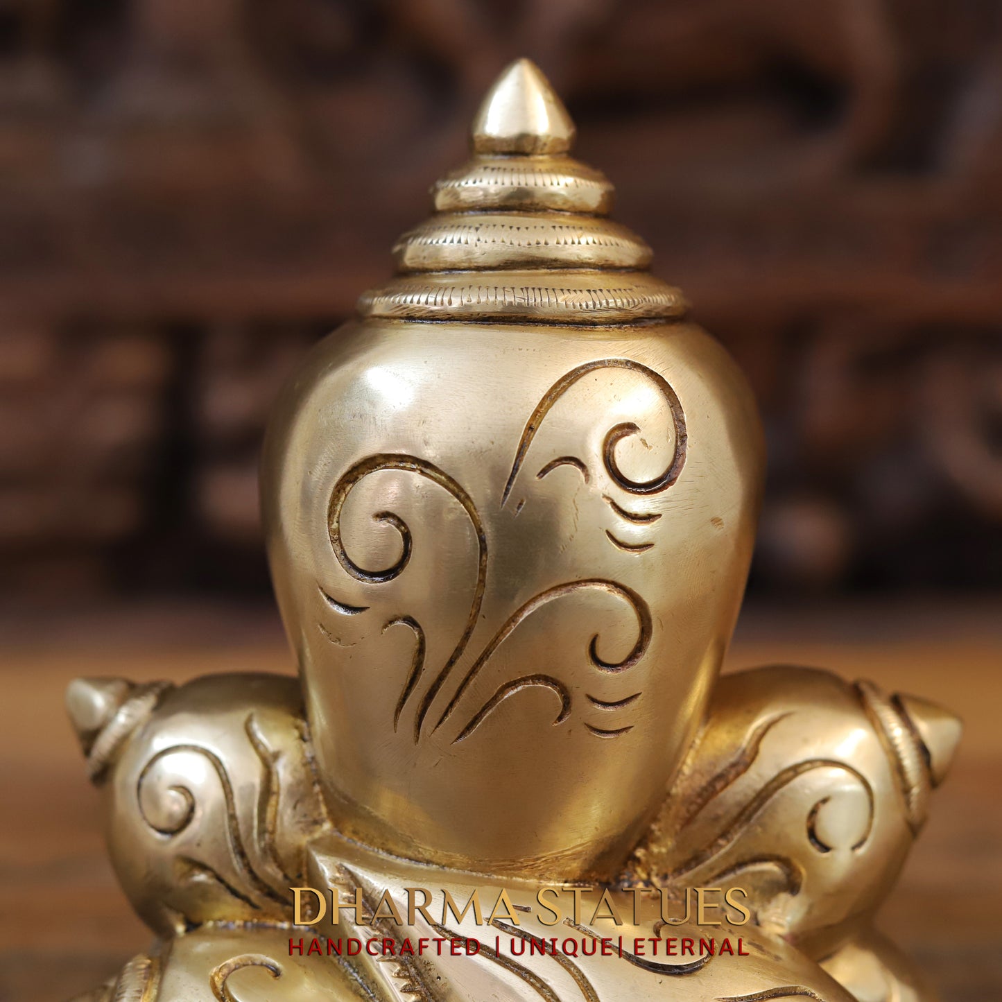 Brass Modern Shankhya Ganesha with OM inscriptions, Golden Finish, 7.5"