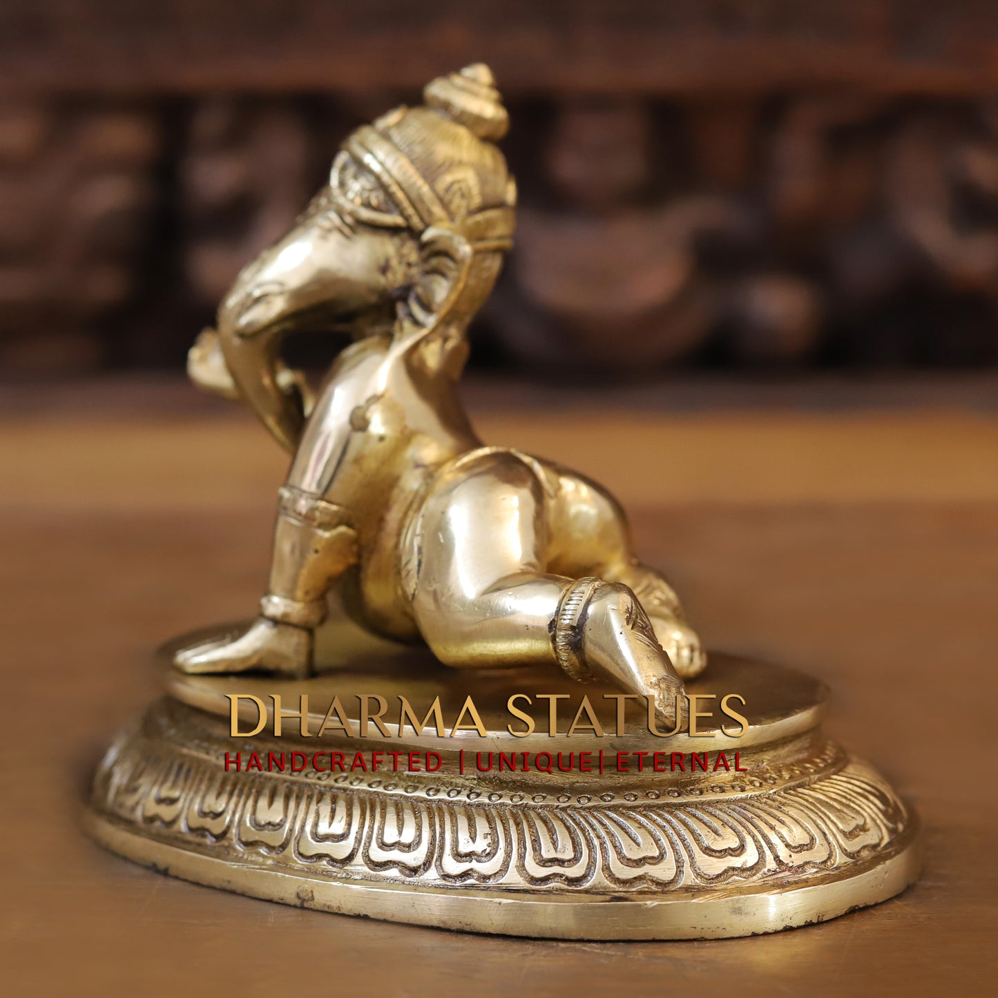 Brass Ganesh with Modak in Hands, Golden Finish, 6"