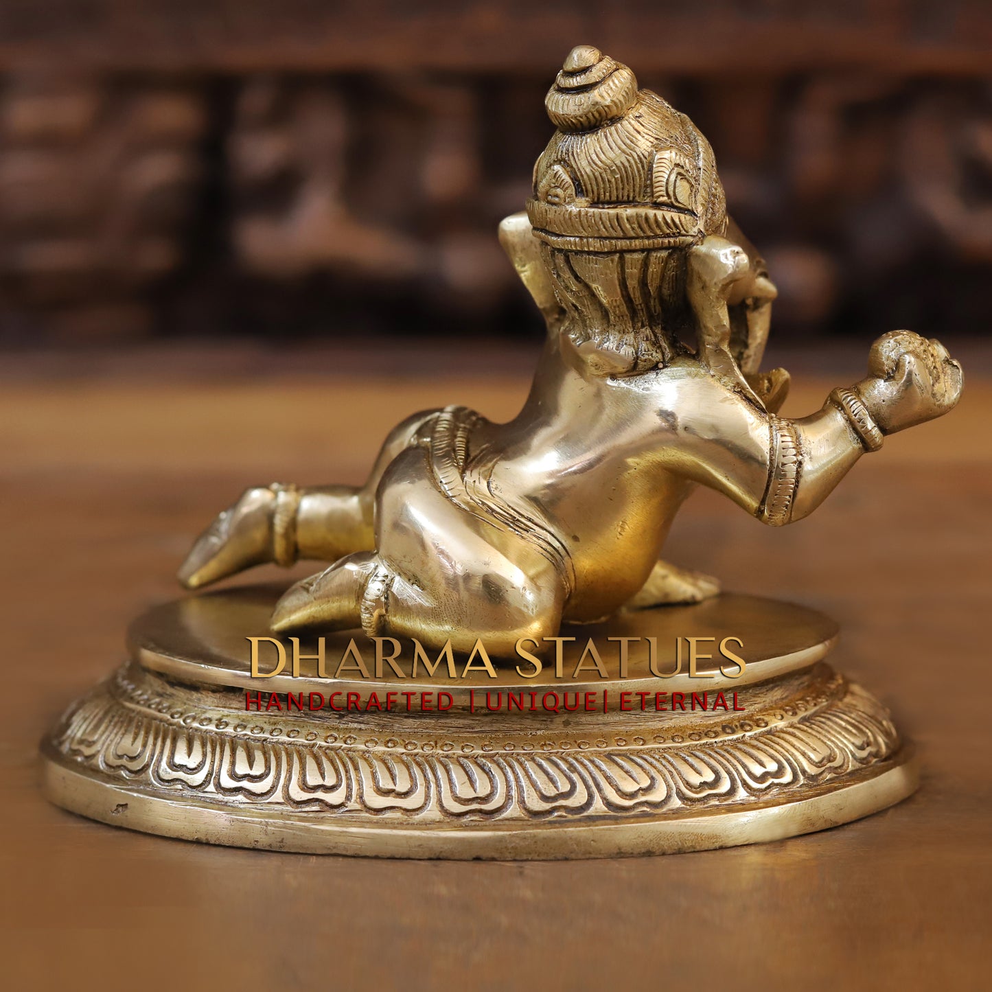 Brass Ganesh with Modak in Hands, Golden Finish, 6"
