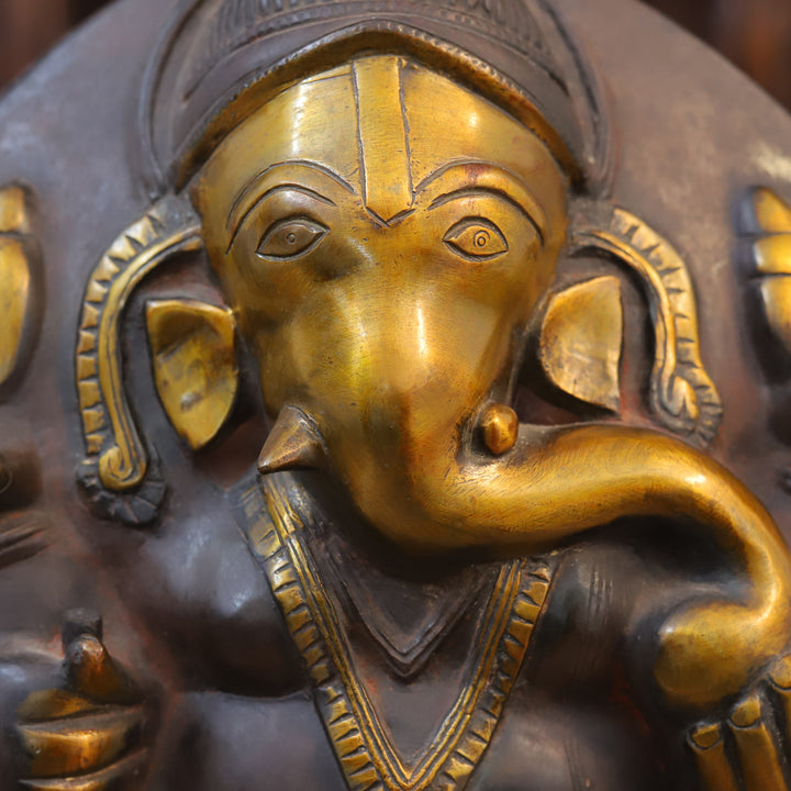 Brass Ganesh Diya, Bronze and Golden Finish 13"