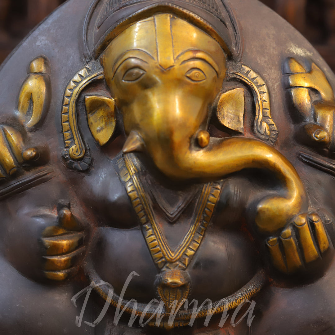 Brass Ganesh Diya, Bronze and Golden Finish 13"